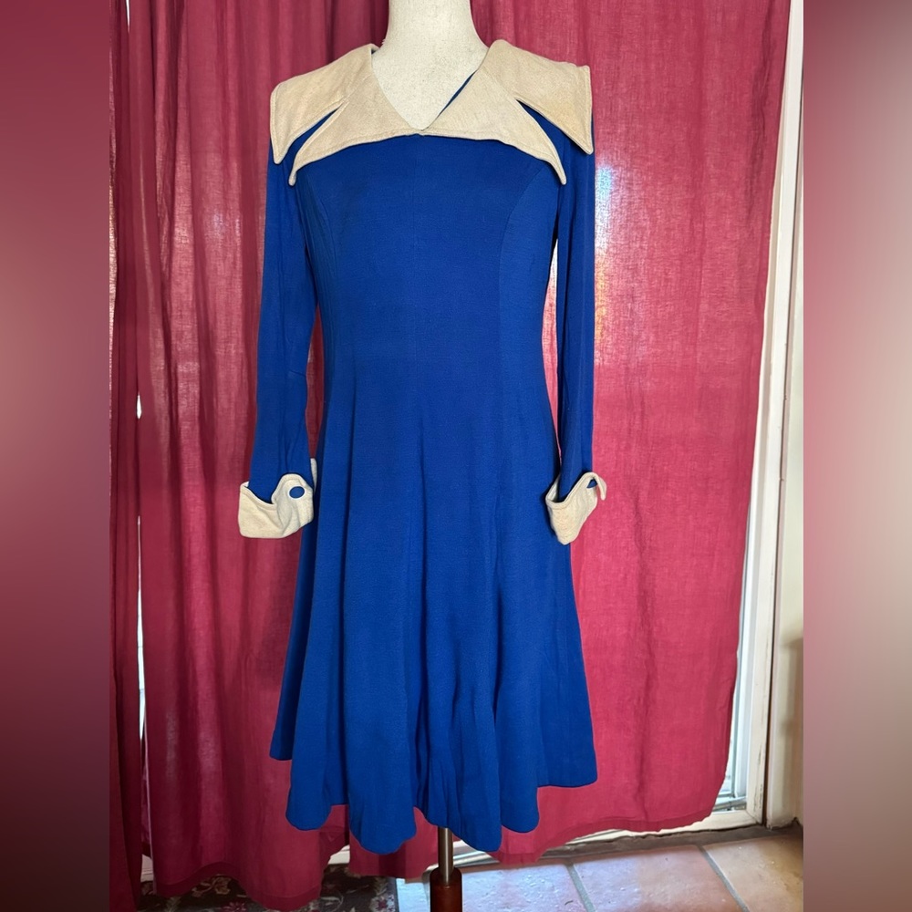 Vintage 60s 70s Cobalt Blue Knit Dress
